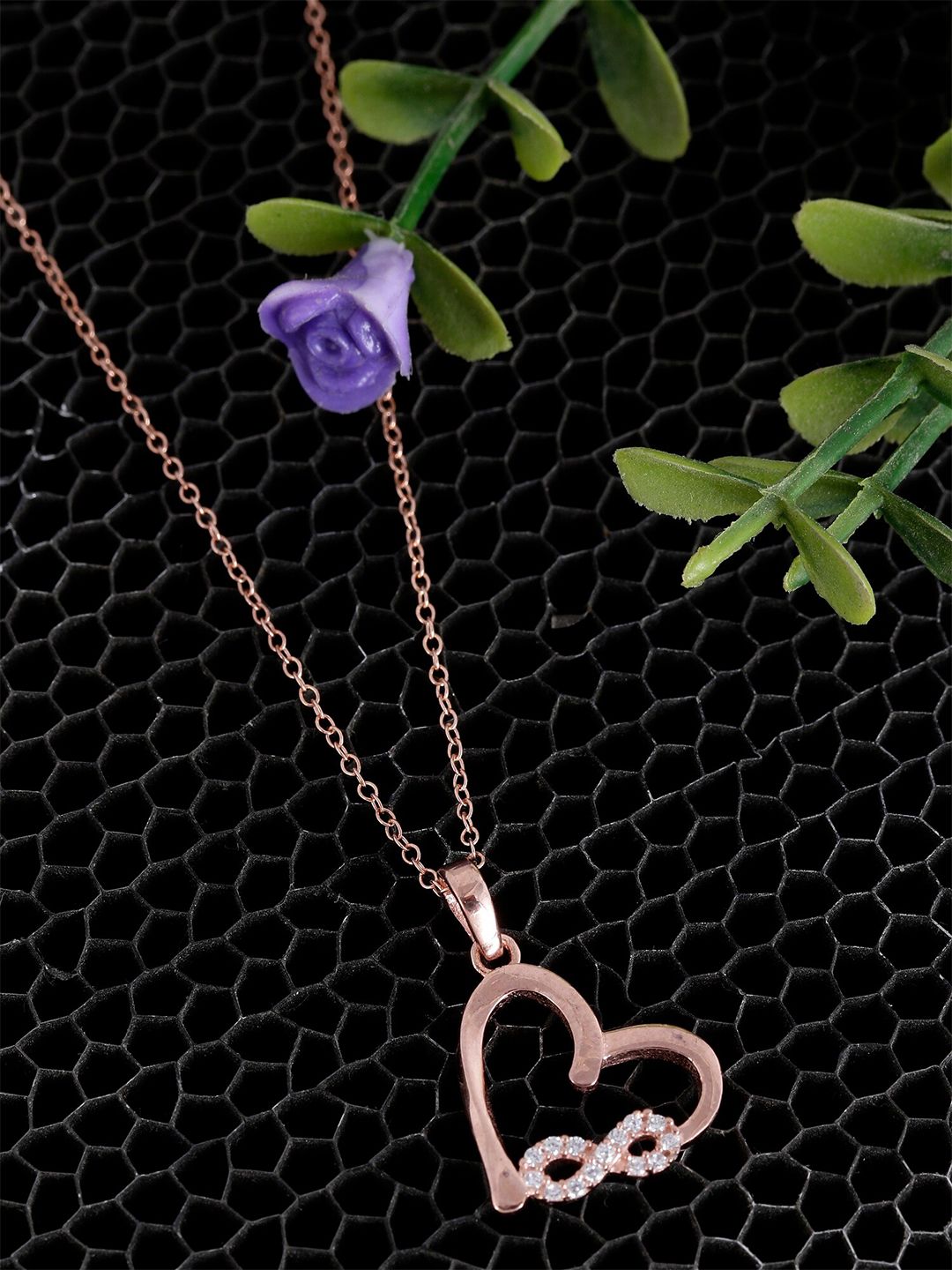 GIVA 925 Sterling Silver Rose Gold Sterling Silver Infinity Heart Pendant with Link Chain Price in India