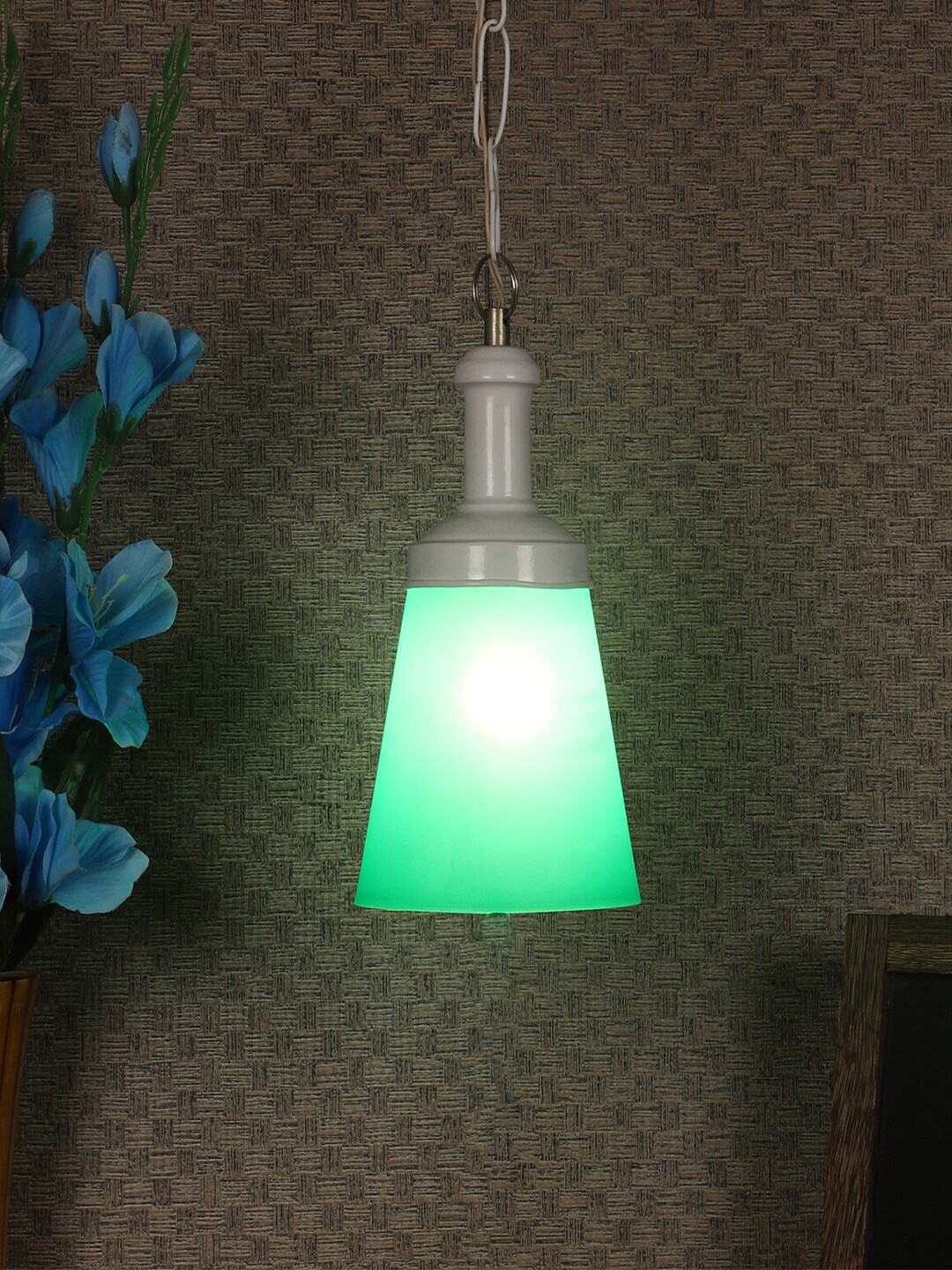 MFD HOME FURNISHING White & Sea Green Solid Traditional Hanging Light Price in India