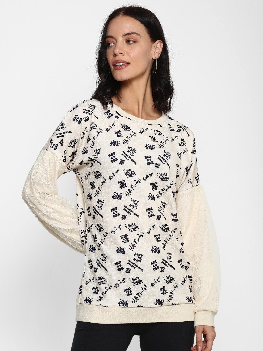 FOREVER 21 Women Off-White Printed Pullover Sweater Price in India
