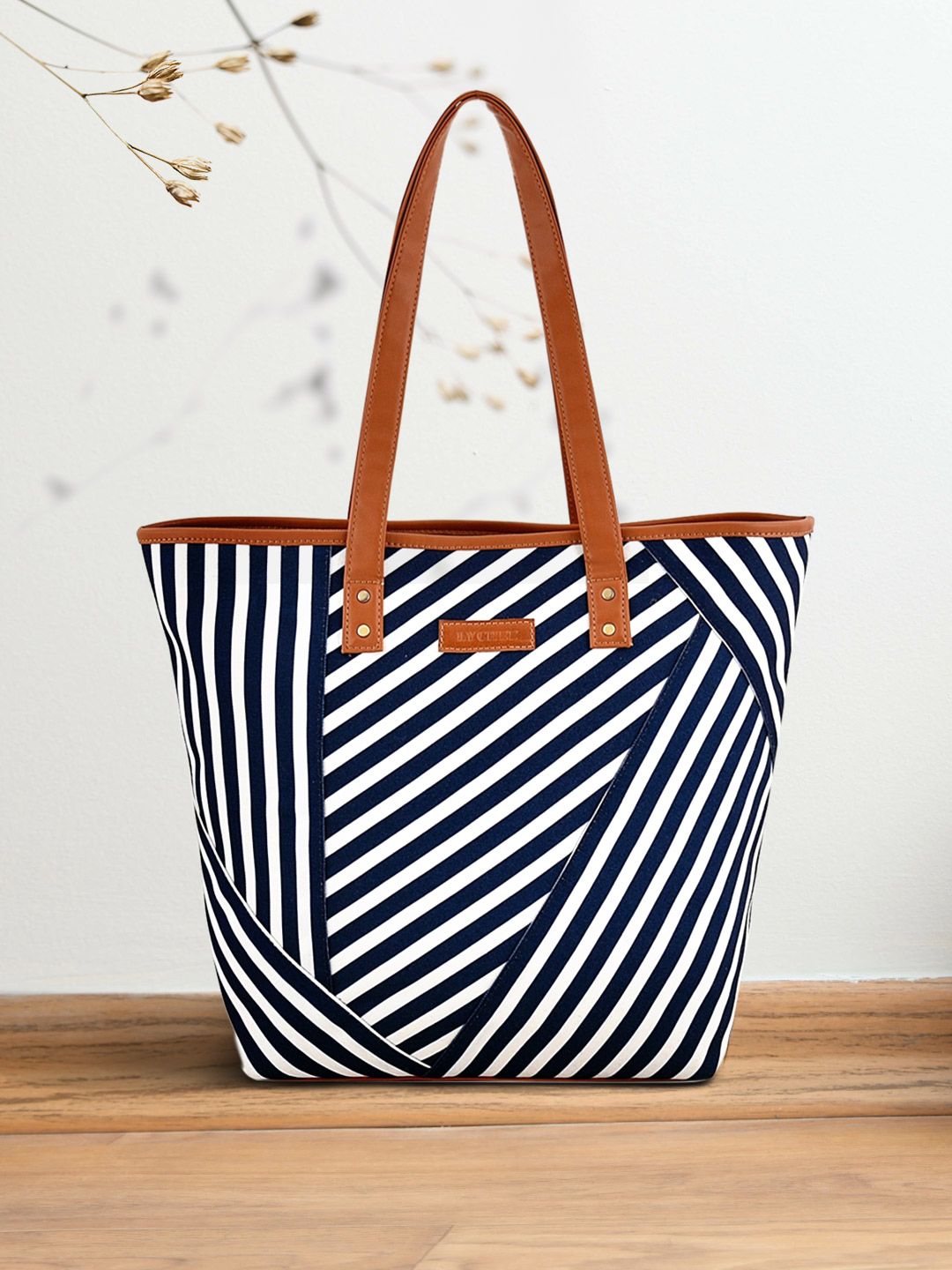 Lychee bags Navy Blue & White Striped Shoulder Bag Price in India