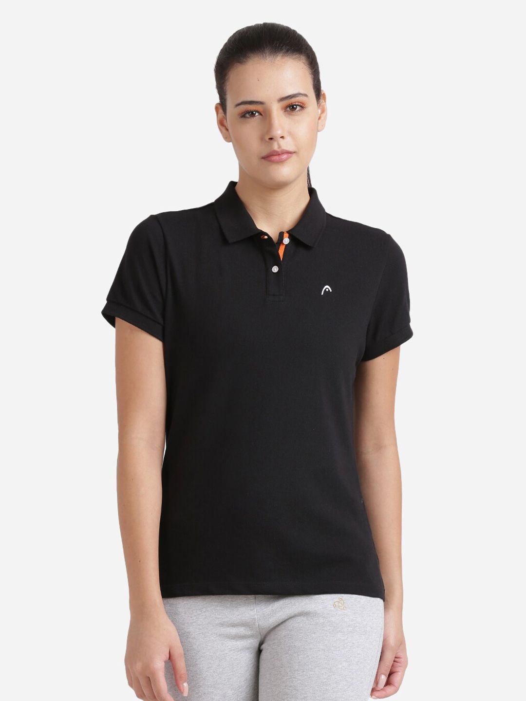 Head Women Black Solid Pure Cotton Tennis Polo T-shirt Price in India