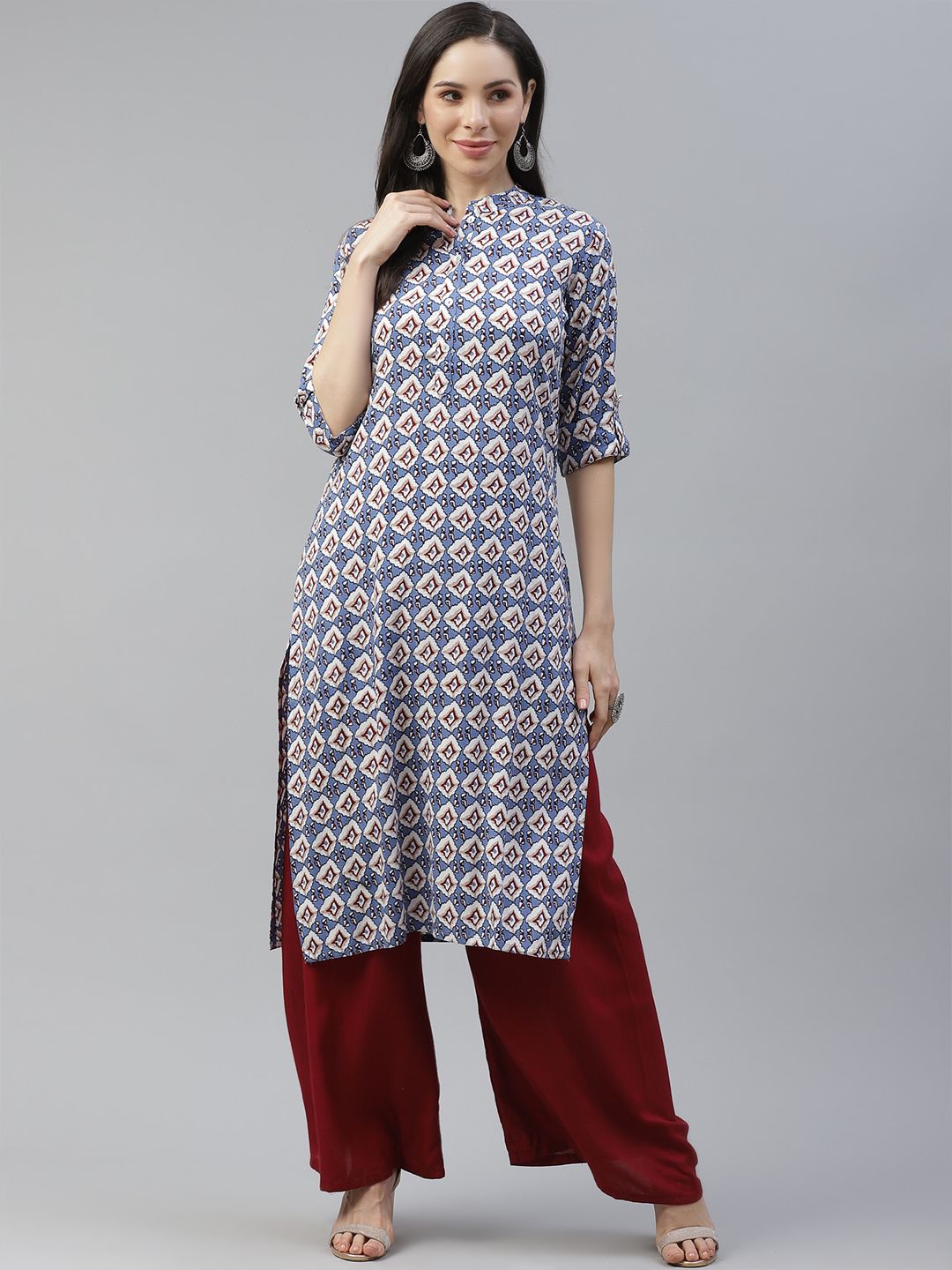 Cayman Women Blue & White Ethnic Motifs Printed Kurta