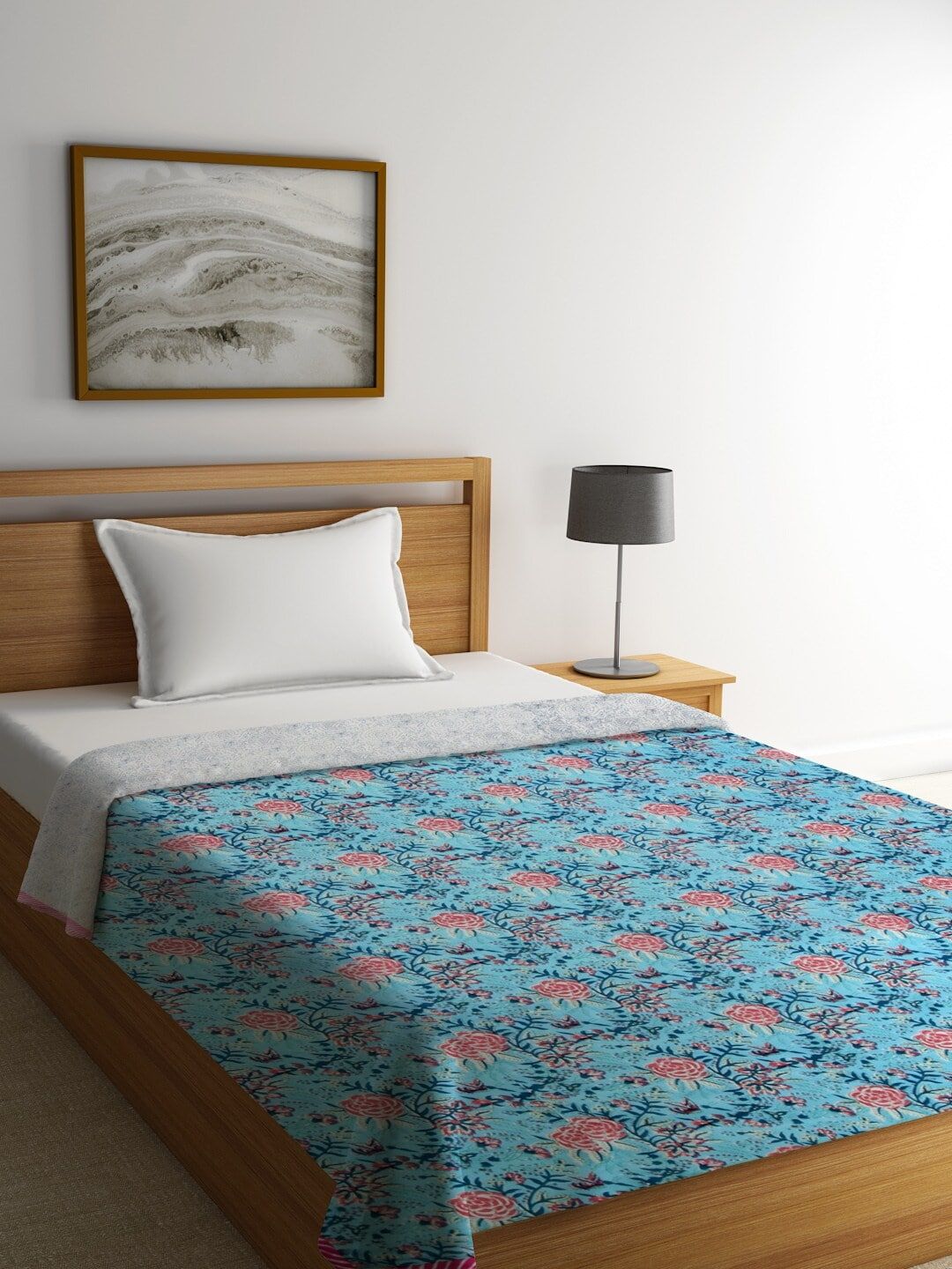 Rajasthan Decor Blue & Pink Floral AC Room 120 GSM Single Bed Dohar Price in India