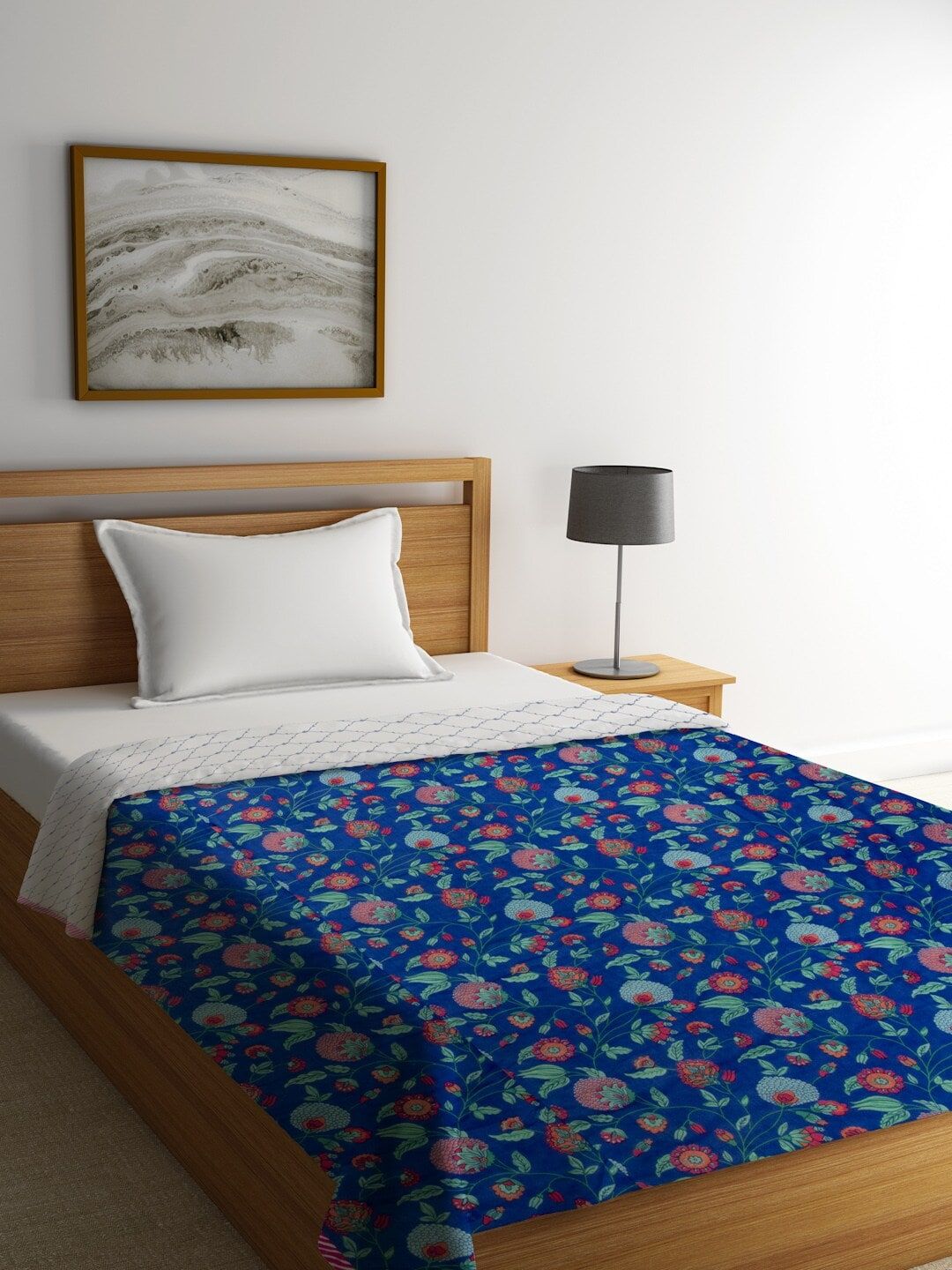 Rajasthan Decor Blue & Red Floral AC Room 120 GSM Cotton Single Bed Dohar Price in India
