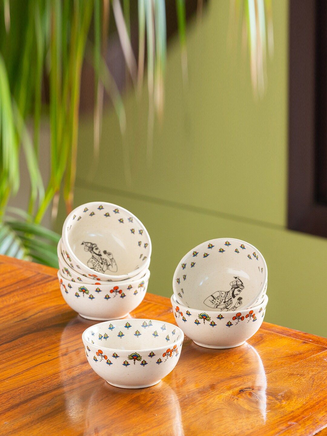 ExclusiveLane White & Black 6 Pc Ceramic Handcrafted Bowls Set Price in India