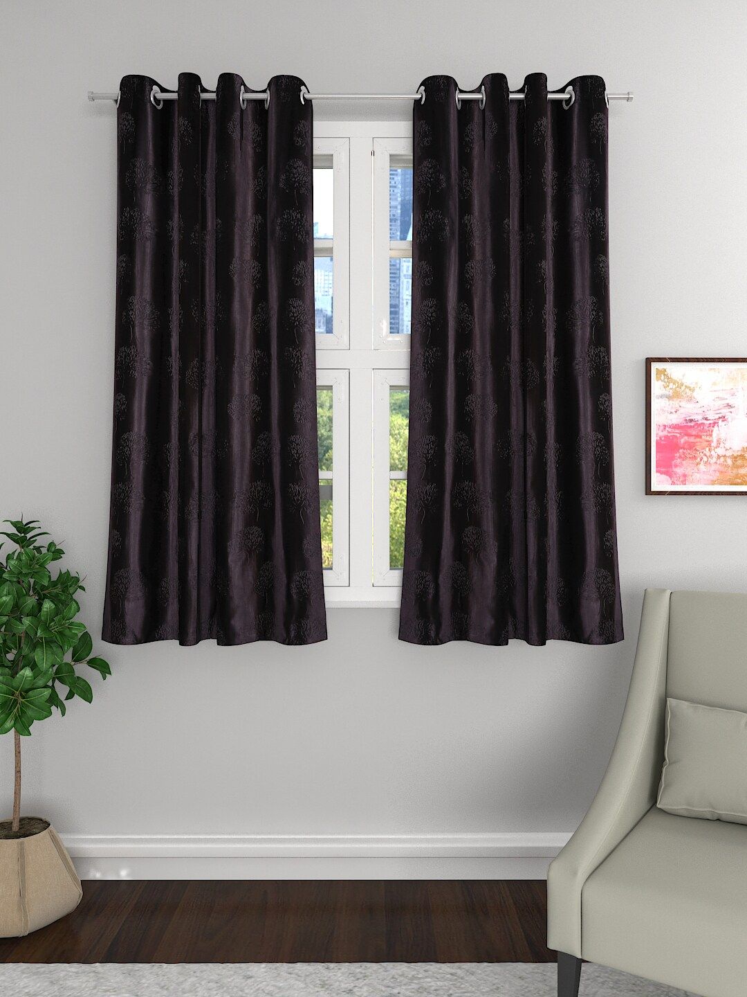 ROMEE Coffee Brown Set of 2 Room Darkening Window Curtains Price in India