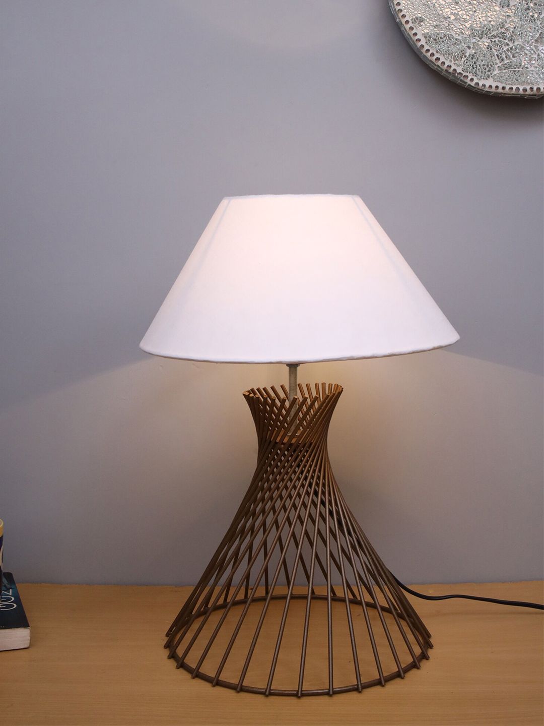 Homesake White & Gold-Toned Self Design Contemporary Bedside Standard Lamp with Shade Price in India