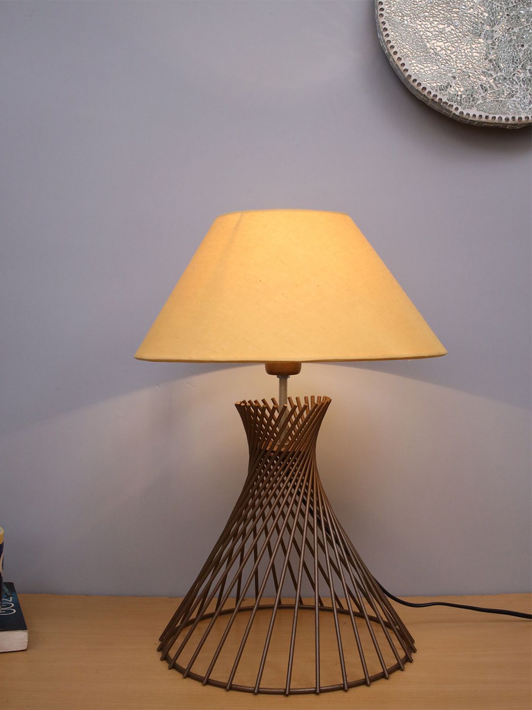 Homesake Yellow & Gold-Toned Solid Contemporary Bedside Standard Lamp with Shade Price in India