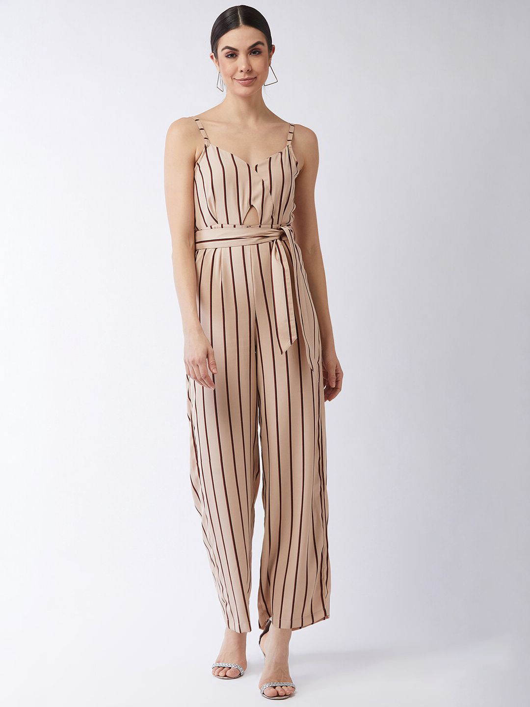 MAGRE Women Beige & Brown Striped Basic Jumpsuit Price in India