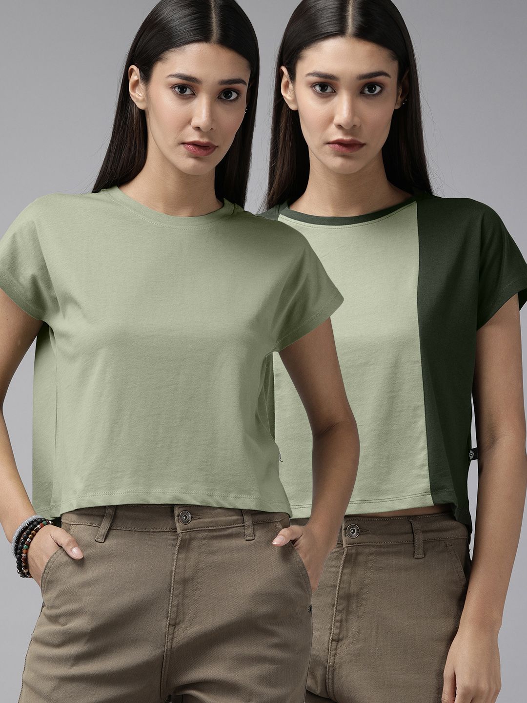 Roadster Women Pack of 2 Green T-shirt