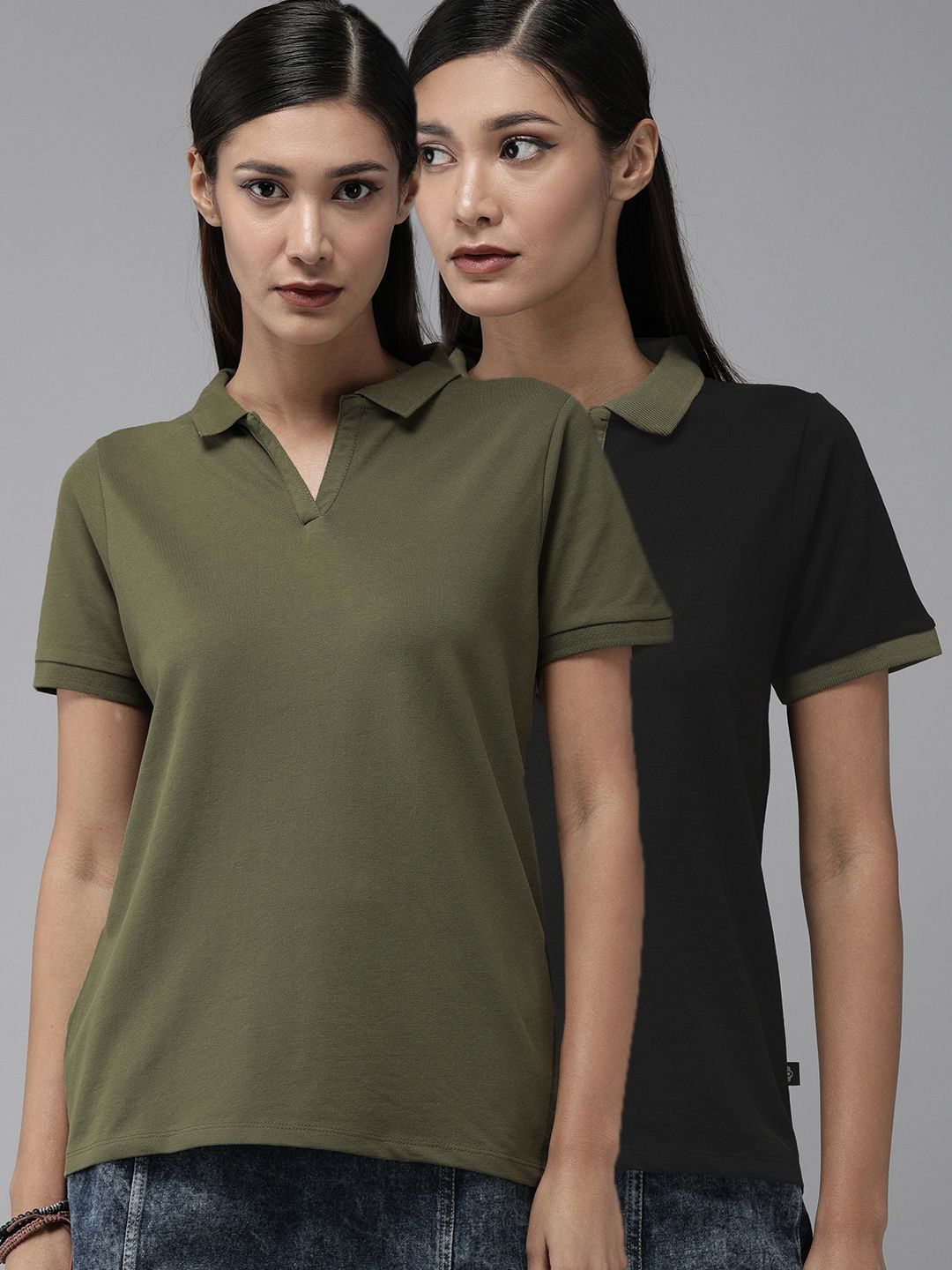 Roadster Women Pack Of 2 Polo Collar T-shirts