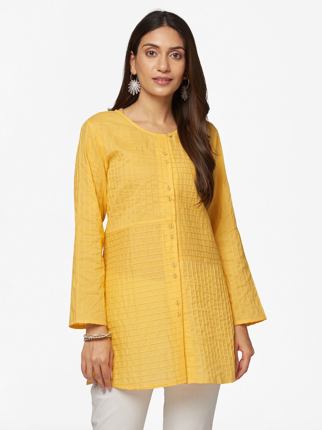 Fabindia Yellow Striped Pure Cotton Tunic Price in India