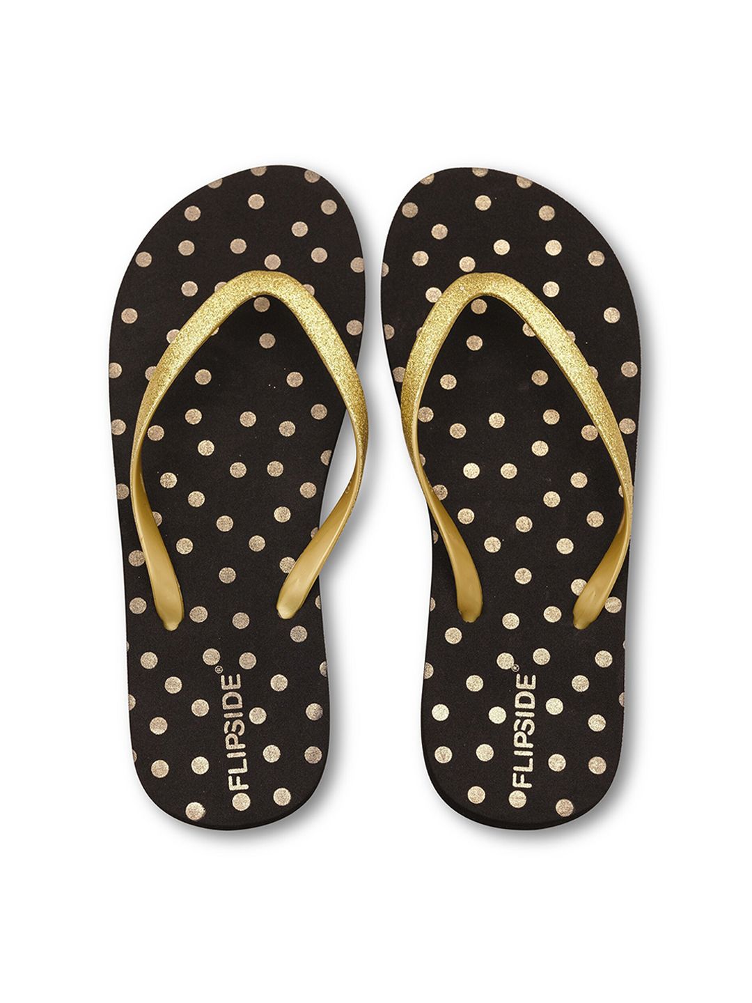 Flipside Women Gold-Toned & Black Solid Thong Flip-Flops Price in India