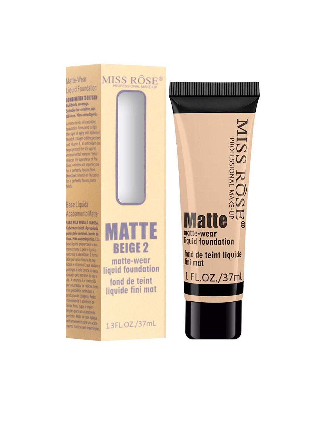 MISS ROSE Matte Finish Liquid Foundation Tube Beige 02 - 37 ml Price in India