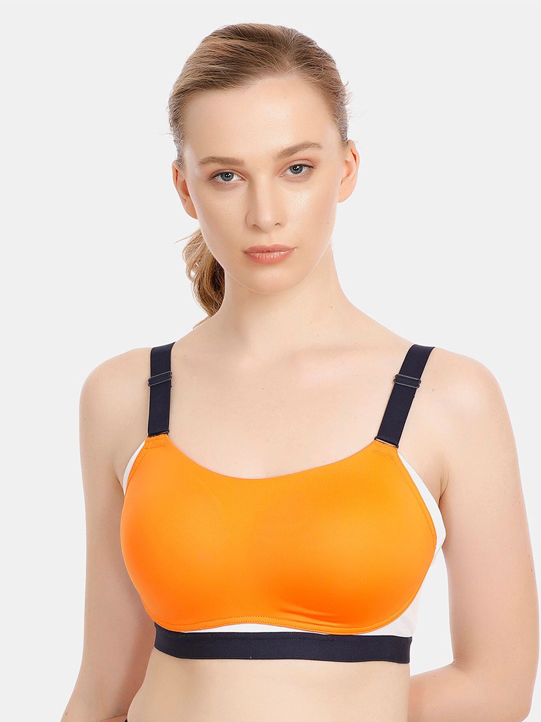 Zelocity by Zivame Orange & White Solid Non-Wired Lightly Padded Workout Bra ZC4330FASHCORNG-Orange Price in India