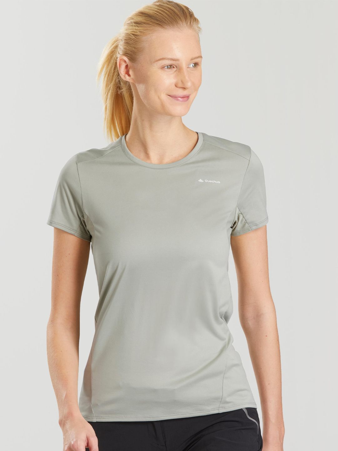 Quechua By Decathlon Women Grey Mountain Walking T-shirt Price in India