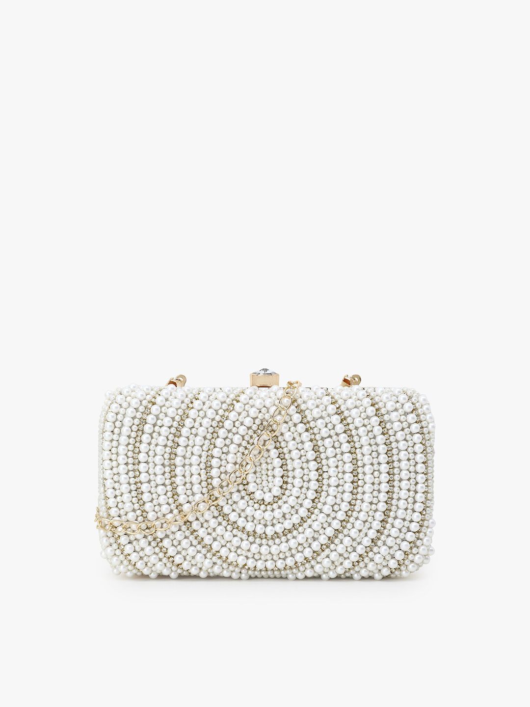 Anekaant Anekaant Gold-Toned & White Embellished Clutch