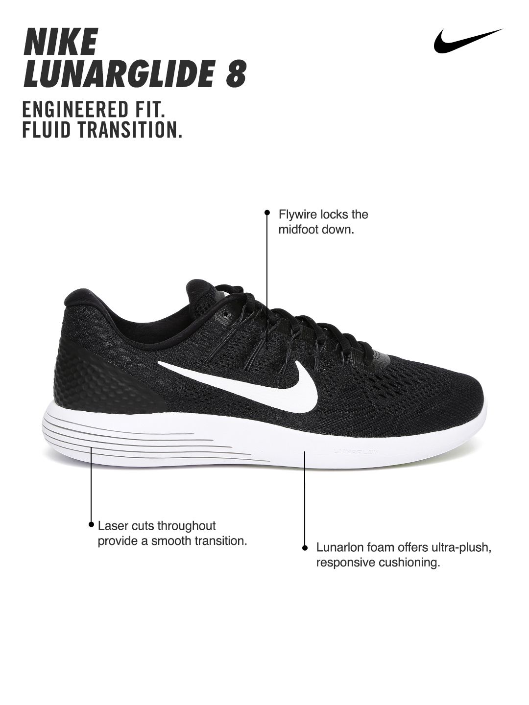 Buy Nike Men Black Lunarglide 8 Running Shoes - Sports Shoes for