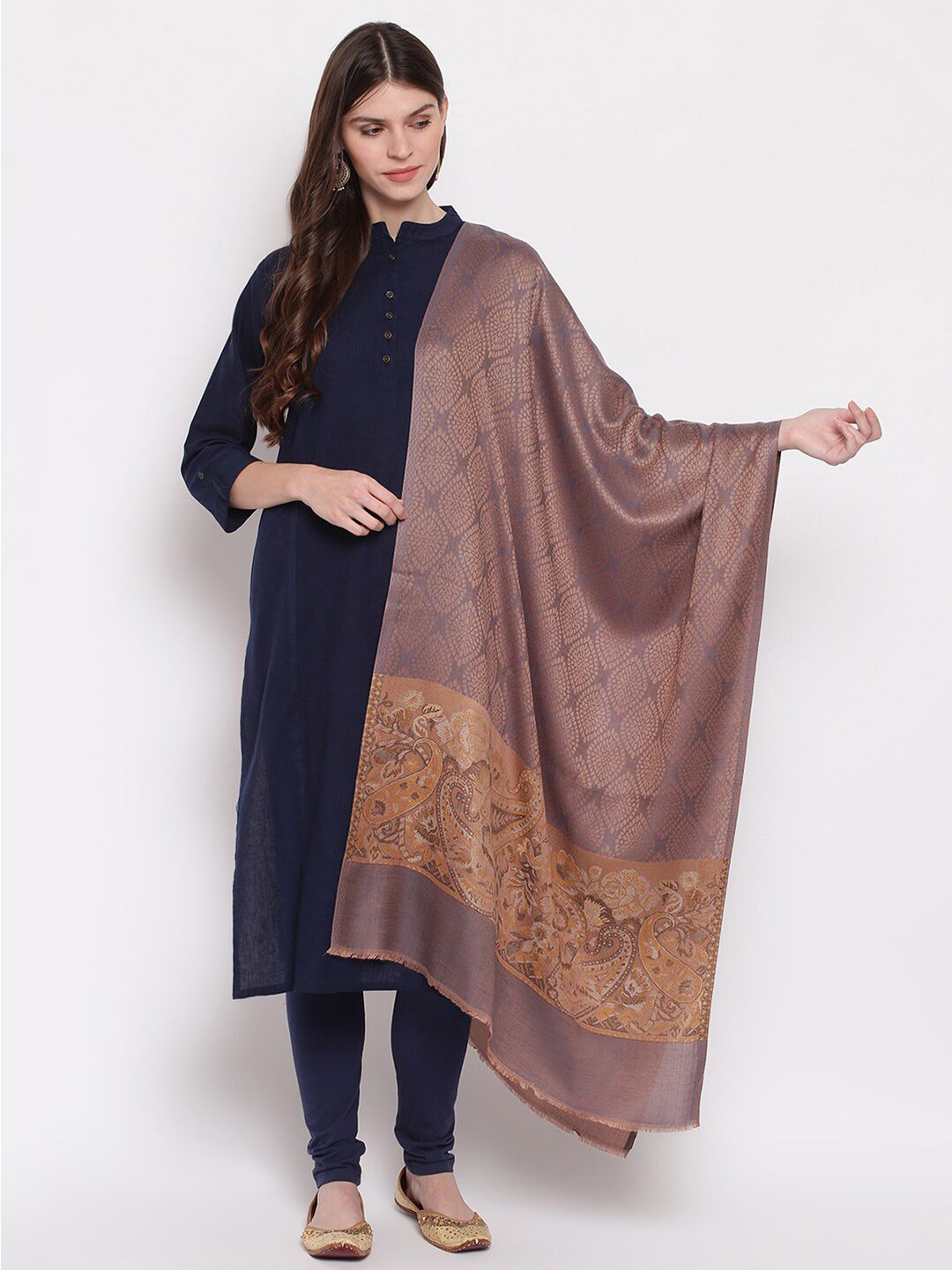 Tossido Unisex Taupe & Beige Woven Design Modal Stole Price in India
