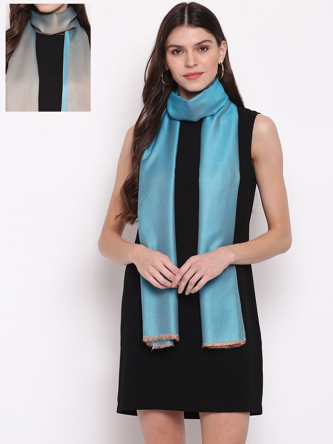 Tossido Unisex Blue & Grey Solid Two-Tone Reversible Modal Stole Price in India