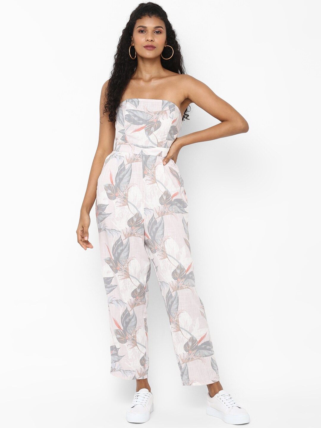 AMERICAN EAGLE OUTFITTERS Women White & Grey Printed Basic Jumpsuit Price in India