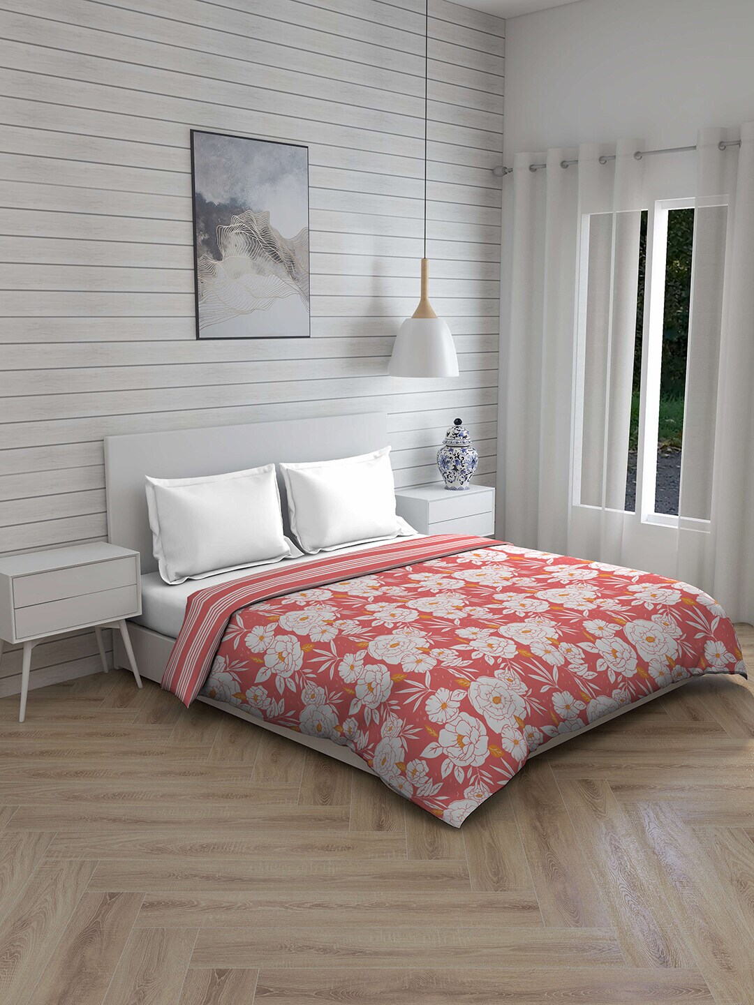 Boutique Living India Peach-Coloured & White Floral AC Room 120 GSM Double Bed Comforter Price in India