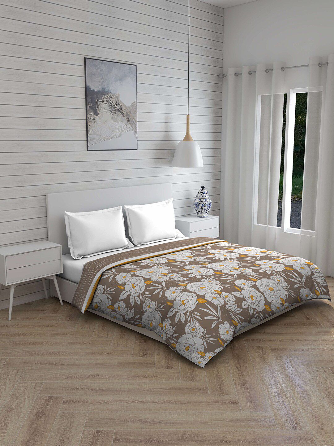 Boutique Living India Brown & White Floral AC Room 120 GSM Double Bed Comforter Price in India