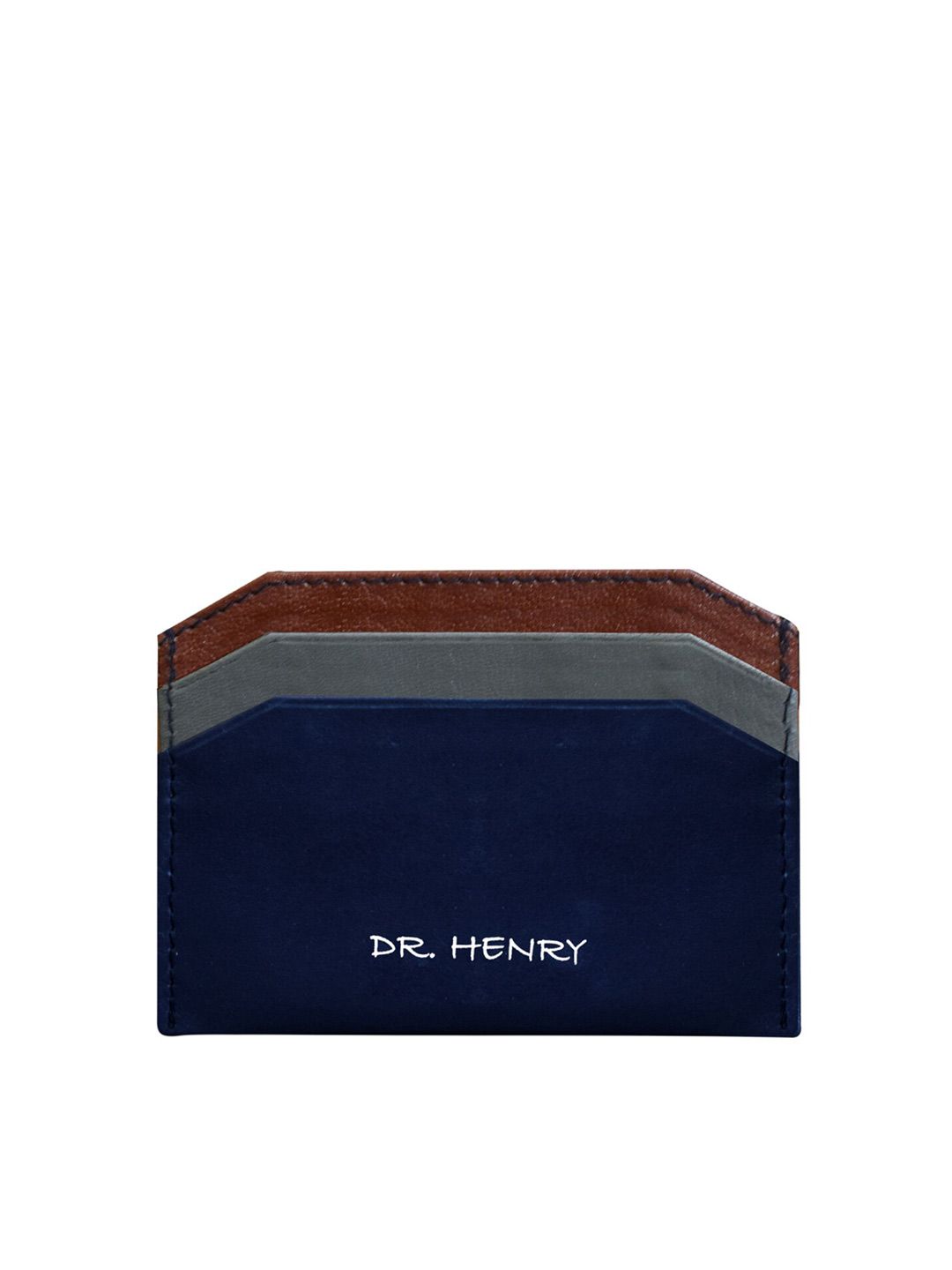 DR. HENRY Unisex Blue & Grey Solid Leather Card Holder Price in India