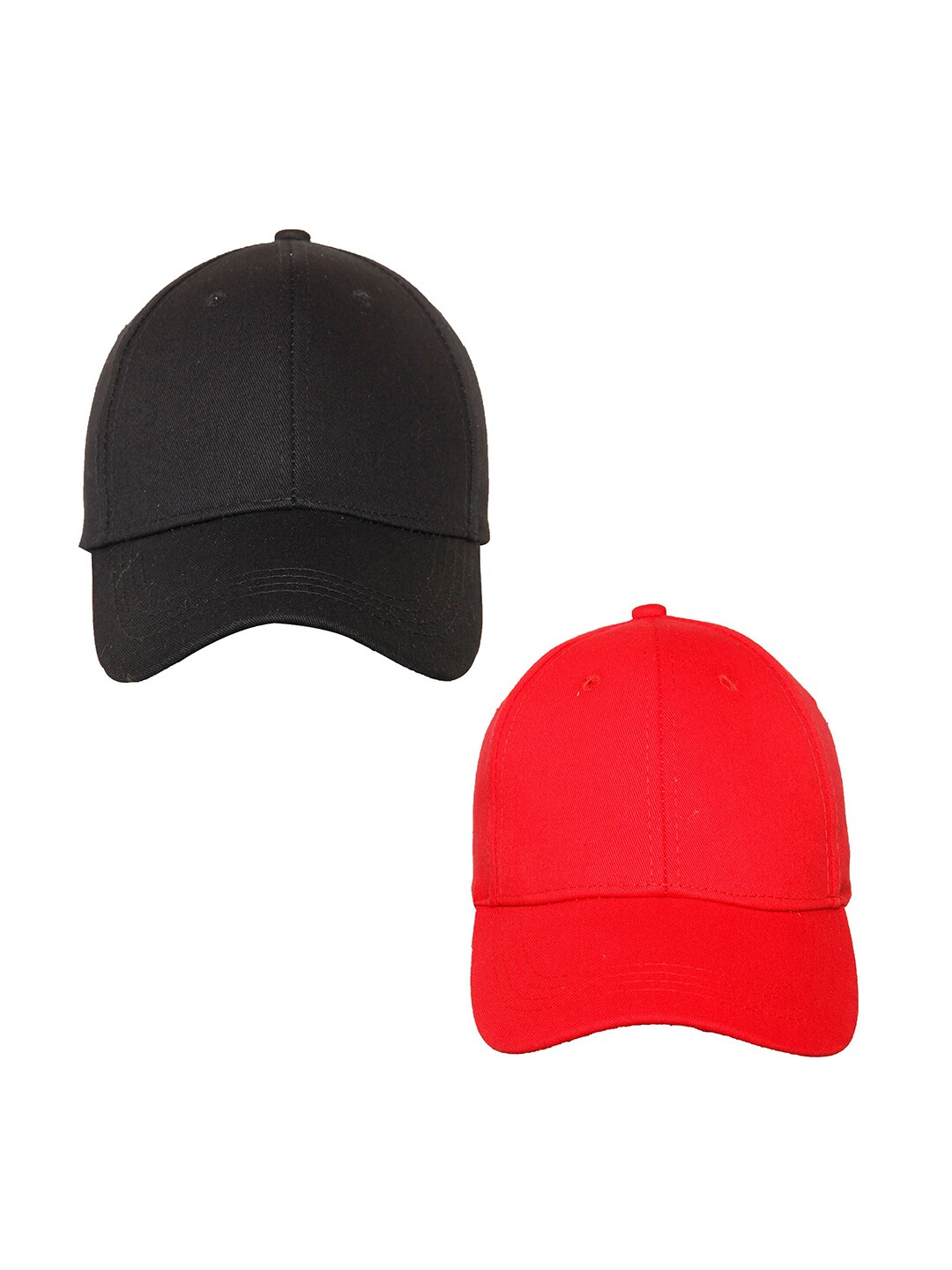 FabSeasons Pack of 2 Unisex Black & Red Solid Baseball Cap with Adjustable Buckle Price in India