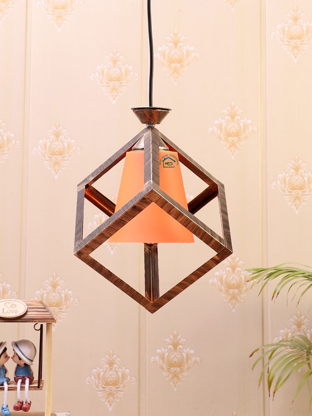 MFD HOME FURNISHING Brown Self Design Quirky Hanging Lamp Price in India