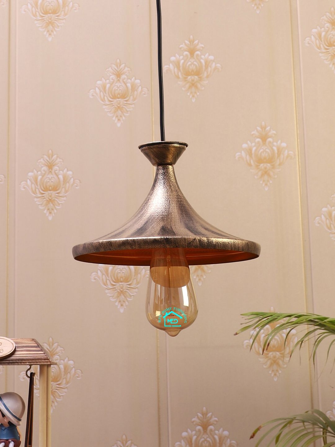 MFD HOME FURNISHING Gold-Toned & Yellow Self Design Quirky Hanging Light Price in India