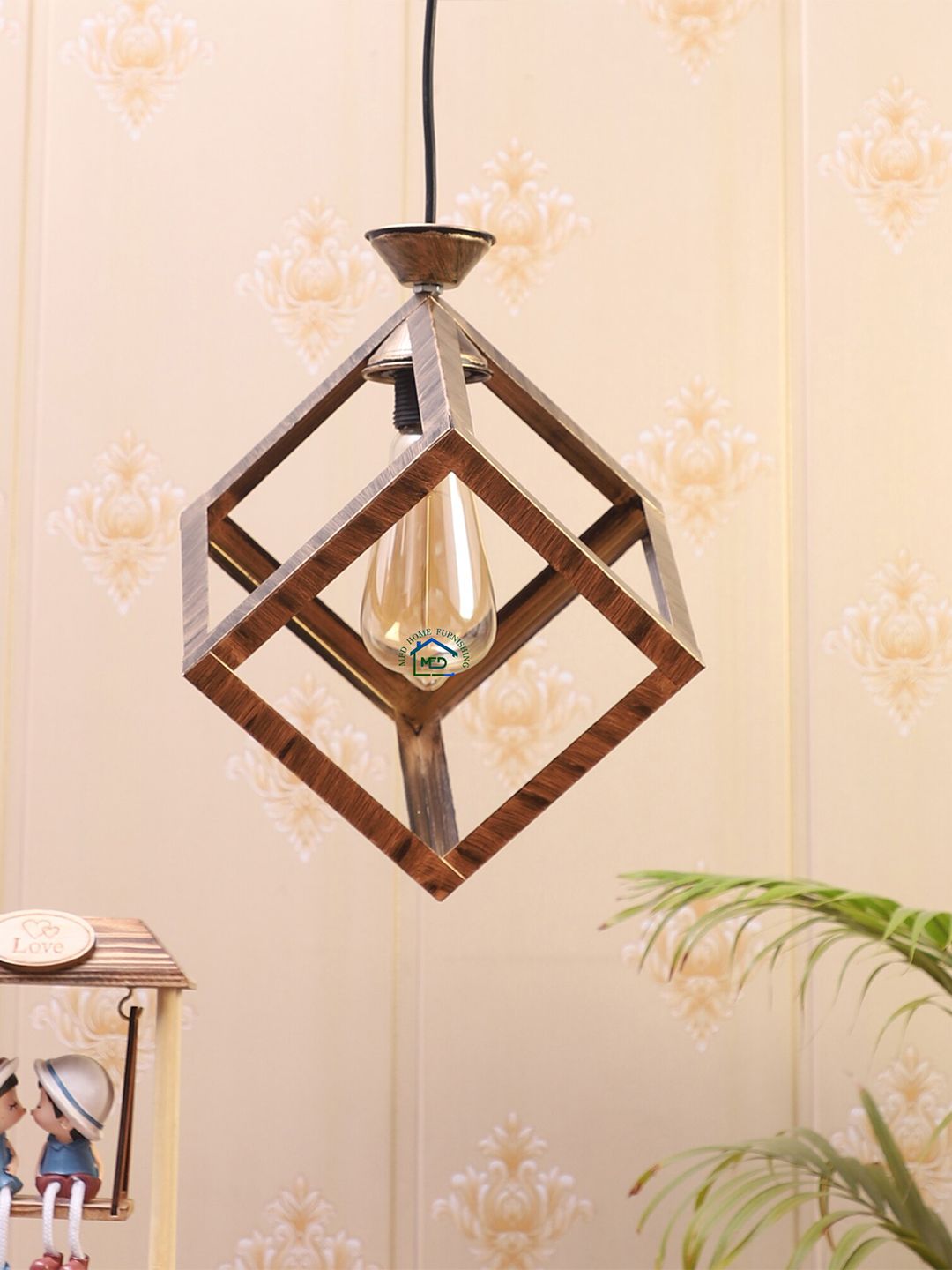 MFD HOME FURNISHING Gold-Toned & Brown Solid Quirky Hanging Light Price in India