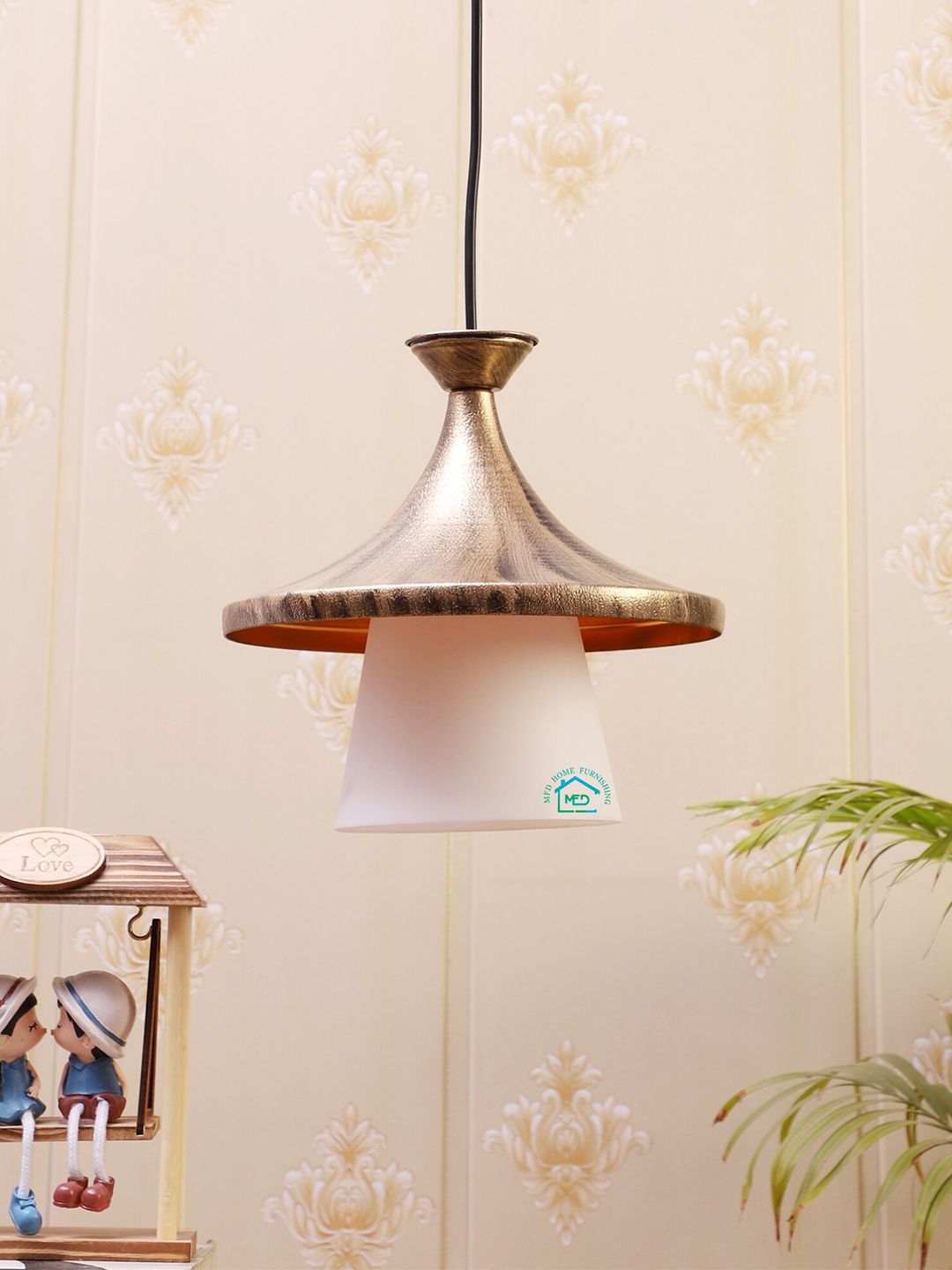 MFD HOME FURNISHING Bronze-Toned & White Textured Quirky Pendant Lamp Price in India