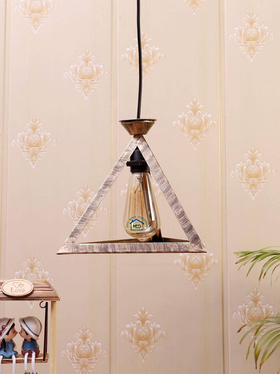 MFD HOME FURNISHING Gold-Toned & Brown Self Design Quirky Hanging Light Price in India