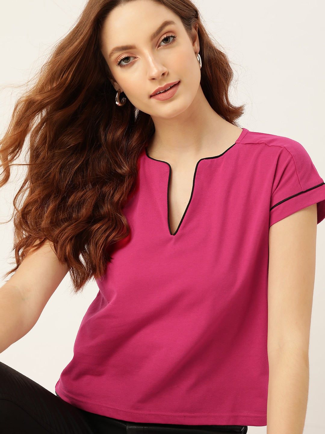 DressBerry Pink Solid Regular Top Price in India