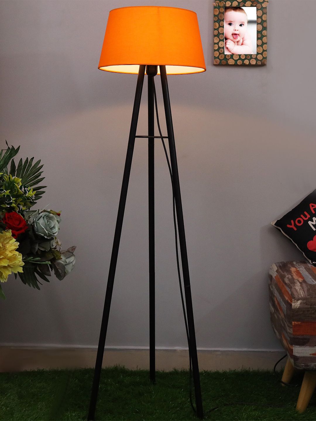 Homesake Orange & Black Solid Contemporary Tripod Lamp Shade Price in India