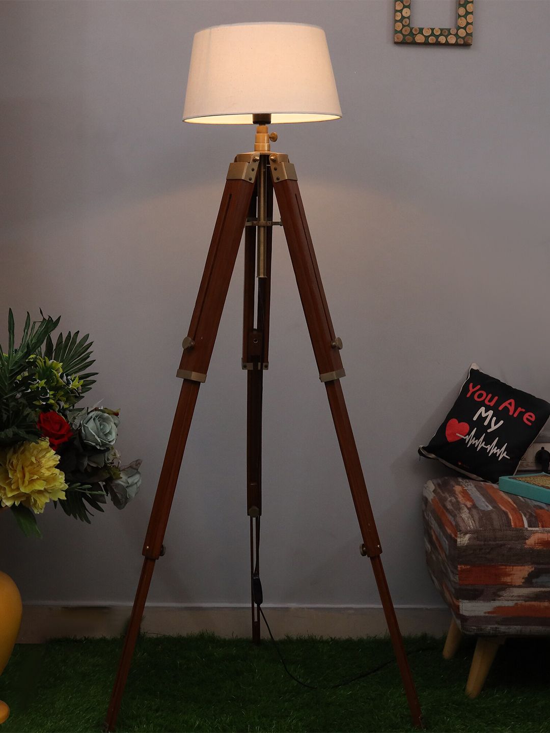 Homesake Beige & Brown Solid Contemporary Tripod Lamp Shade Price in India