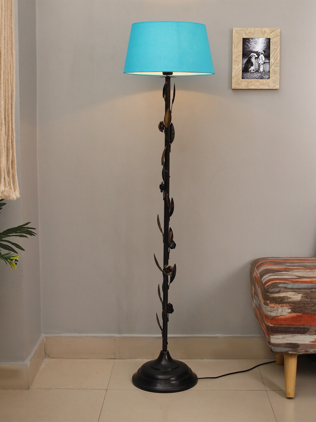 Homesake Turquoise Blue & Black Solid Contemporary Club Lamp Shade Price in India