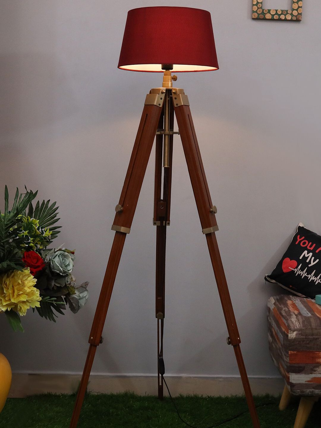 Homesake Maroon & Brown Solid Contemporary Tripod Lamp Shade Price in India