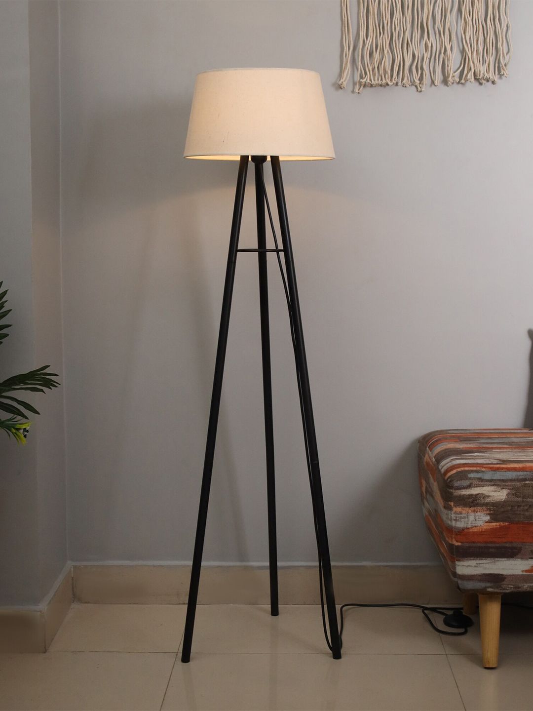 Homesake Black & Cream-Coloured Solid Contemporary Tripod Lamp Price in India
