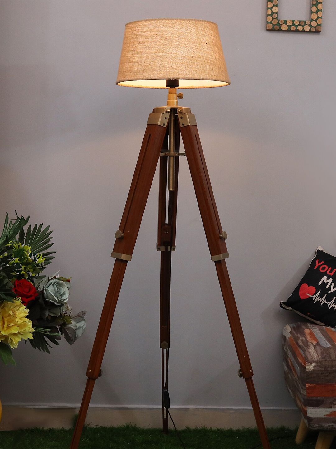 Homesake Brown & Beige Solid Contemporary Tripod Lamp Shade Price in India