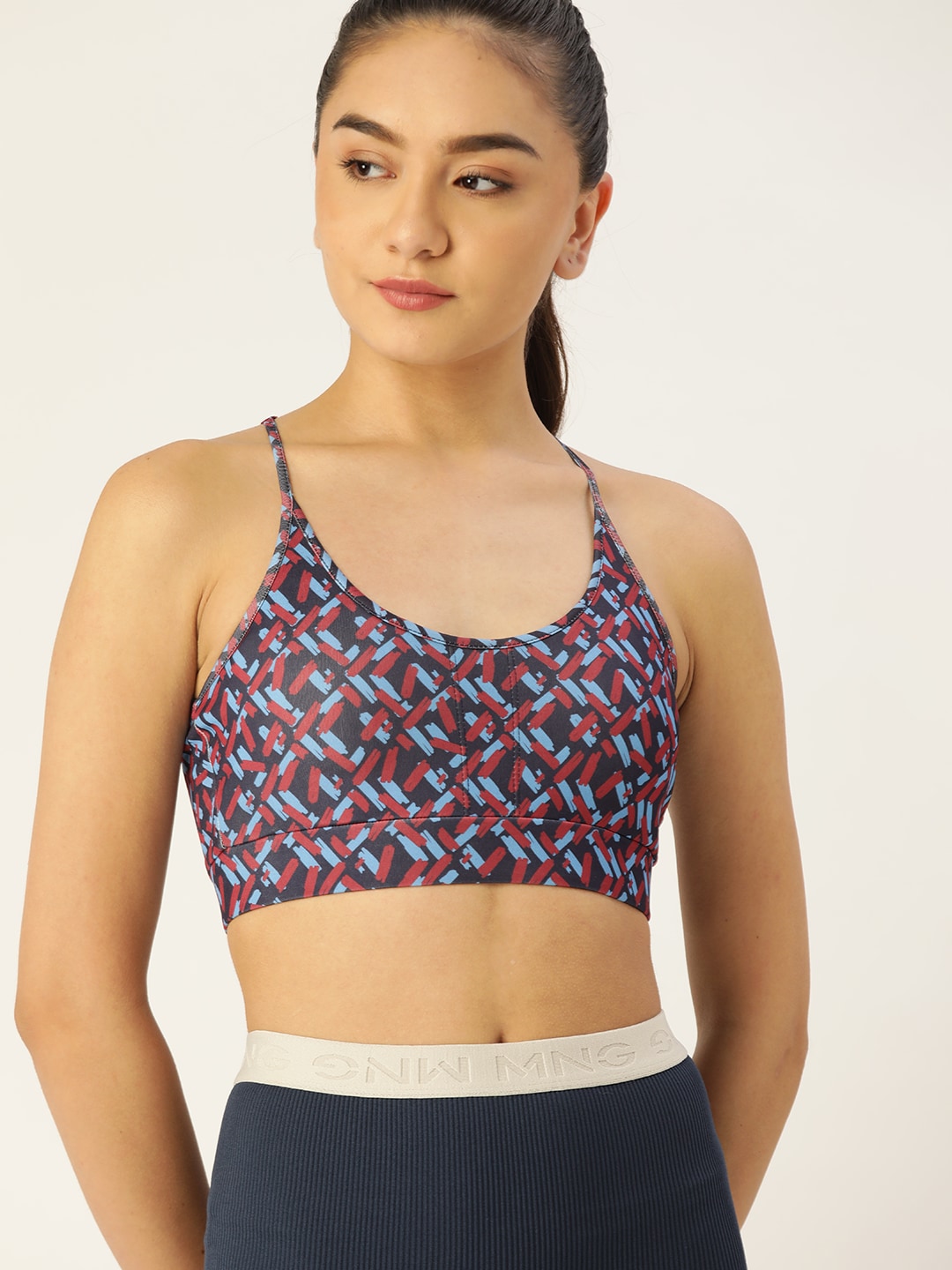 DressBerry Blue & Maroon Abstract Print Workout Bra Lightly Padded Price in India