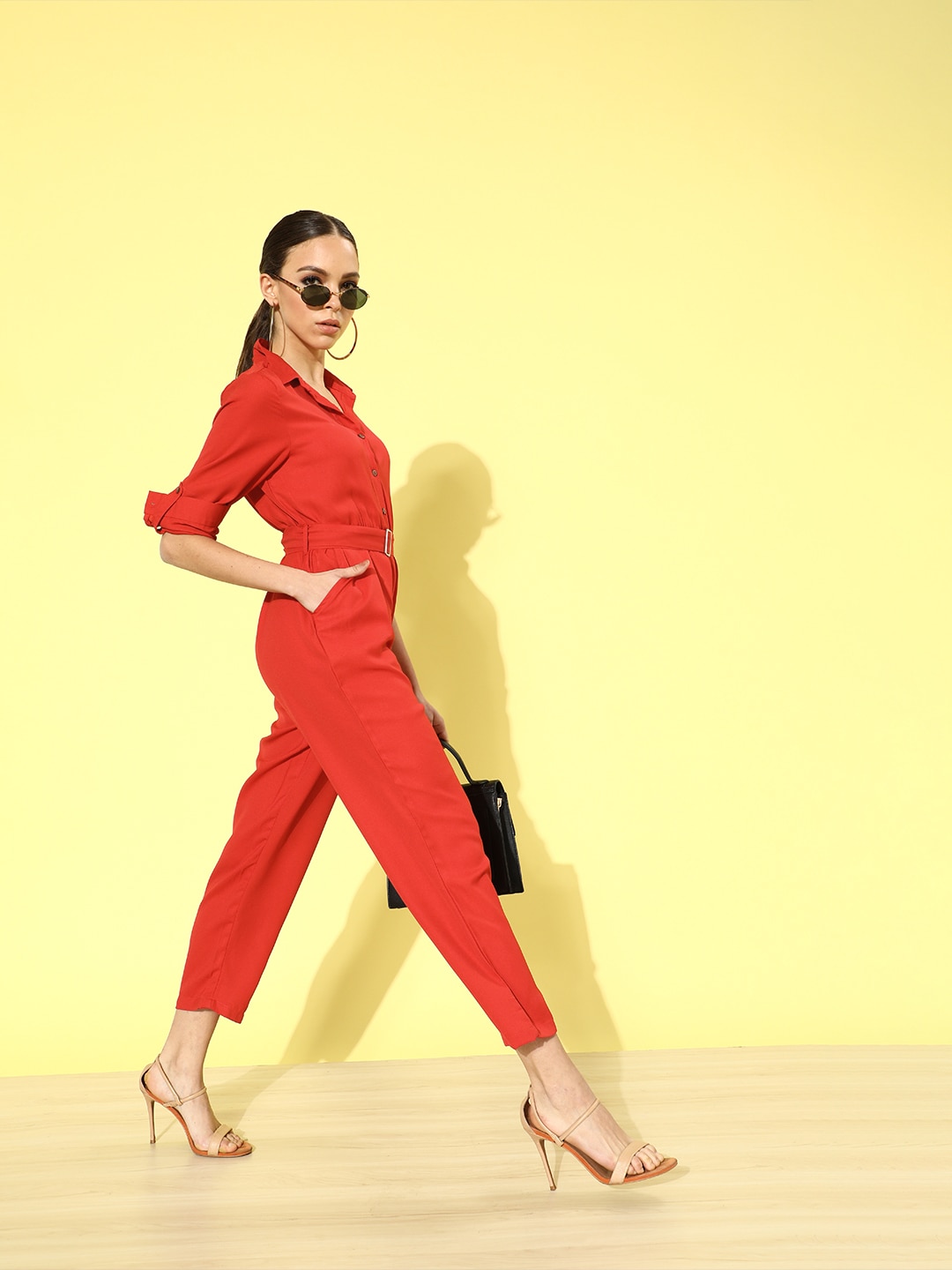 DressBerry Women Gorgeous Red Solid Boiler Jumpsuit Price in India