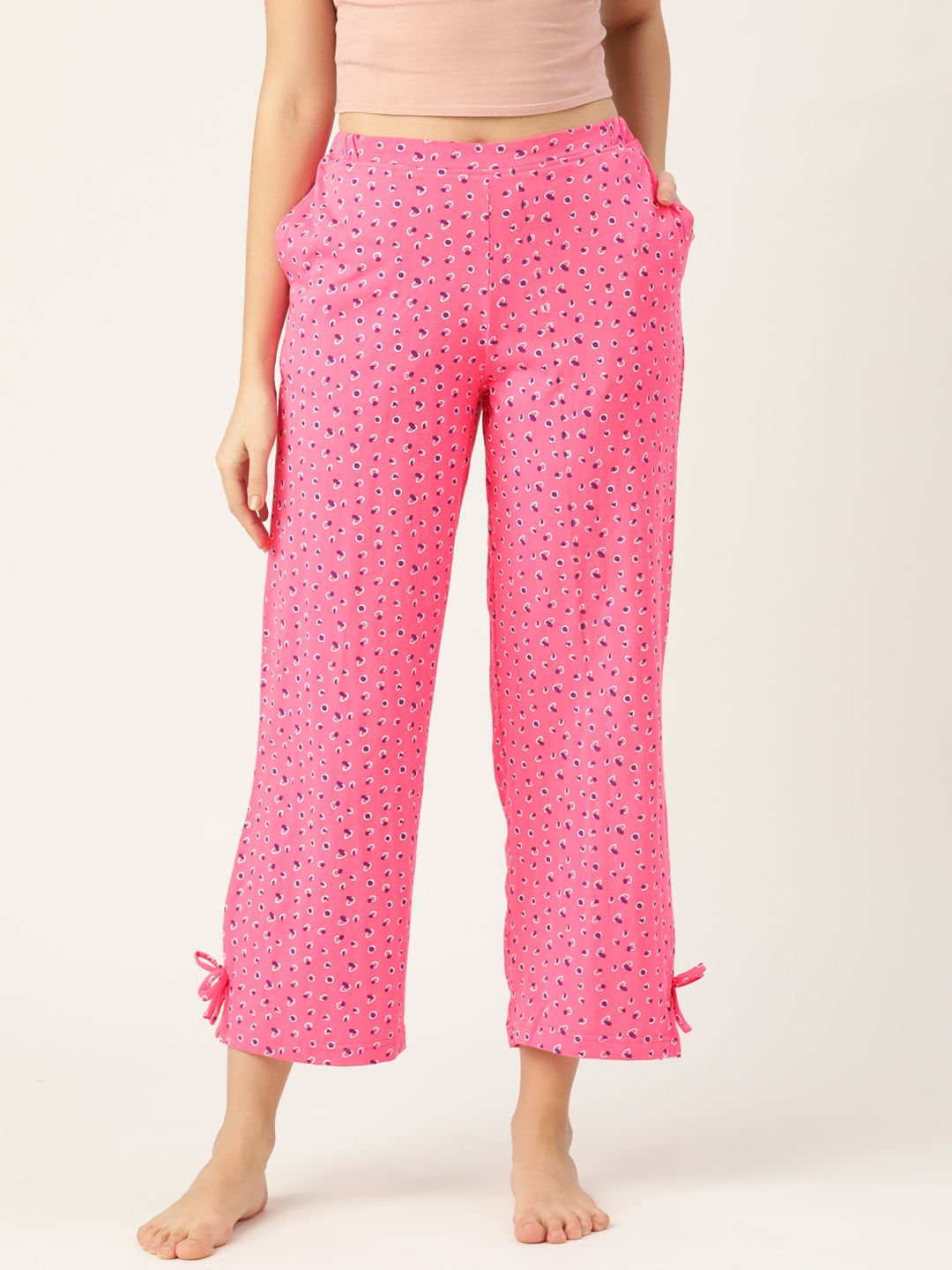DressBerry Women Pink & Purple Geometric Print Pure Cotton Lounge Pants Price in India