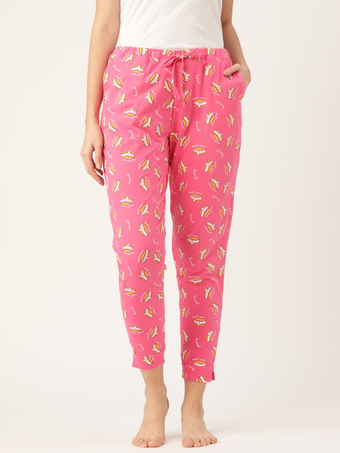 DressBerry Women Pink Pure Cotton Conversational Print Lounge Pants Price in India