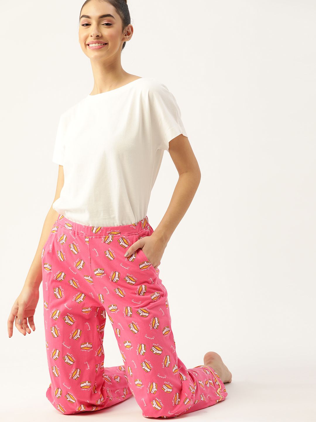 DressBerry Women Pink Printed Lounge Pants Price in India