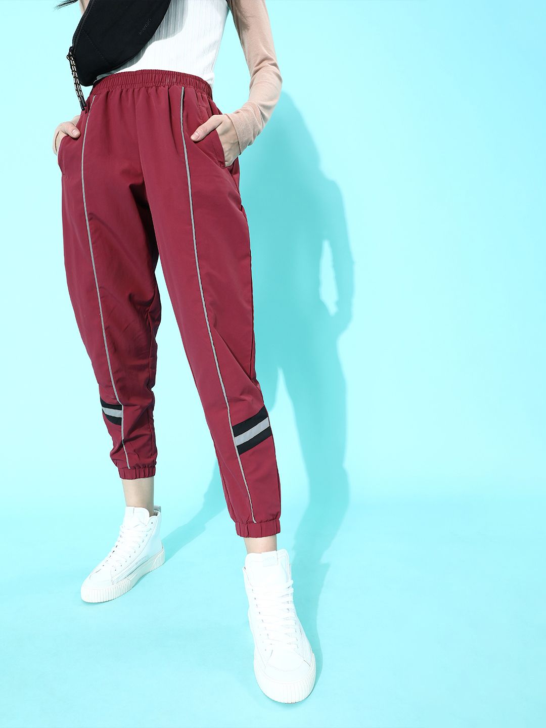 DressBerry Women Pink Colourblocked Jogger Track Pants Price in India