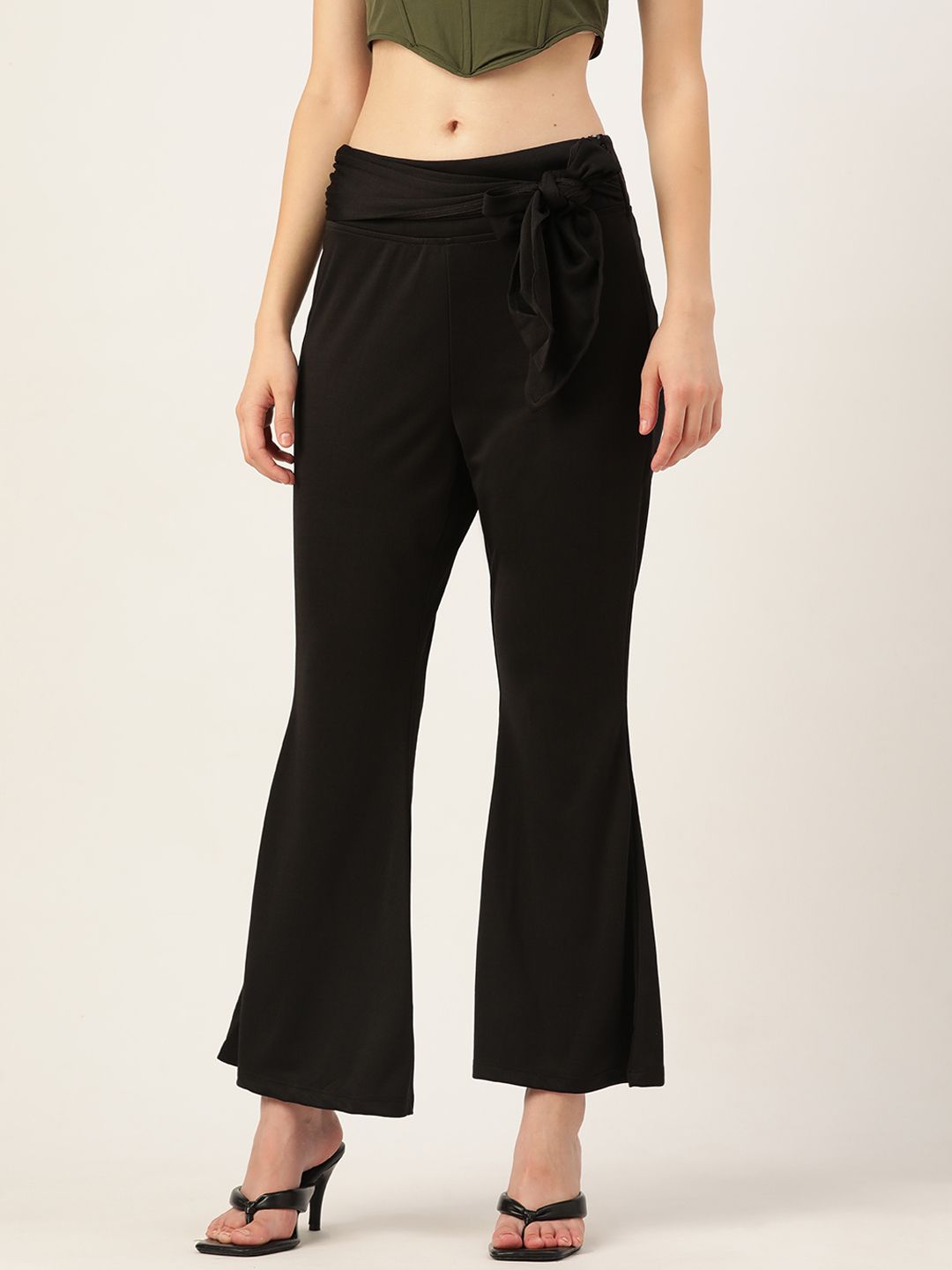 DressBerry Women Black Solid Bootcut Trousers Price in India