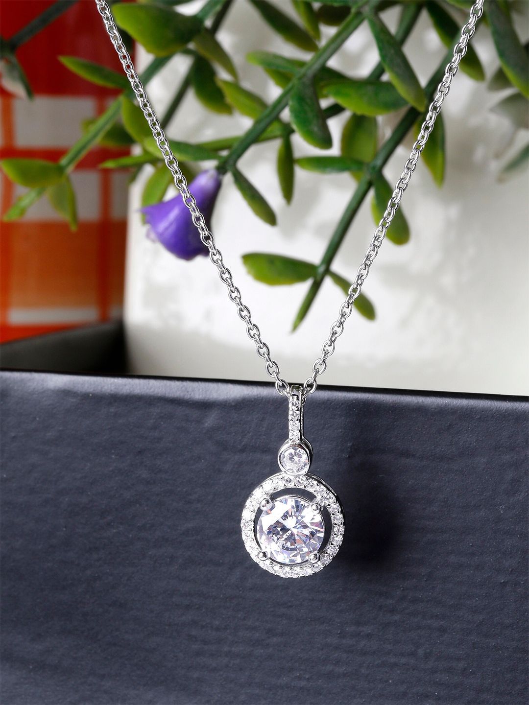 GIVA 925 Sterling Silver & Rhodium-Plated Minimal CZ Studded Chain Price in India