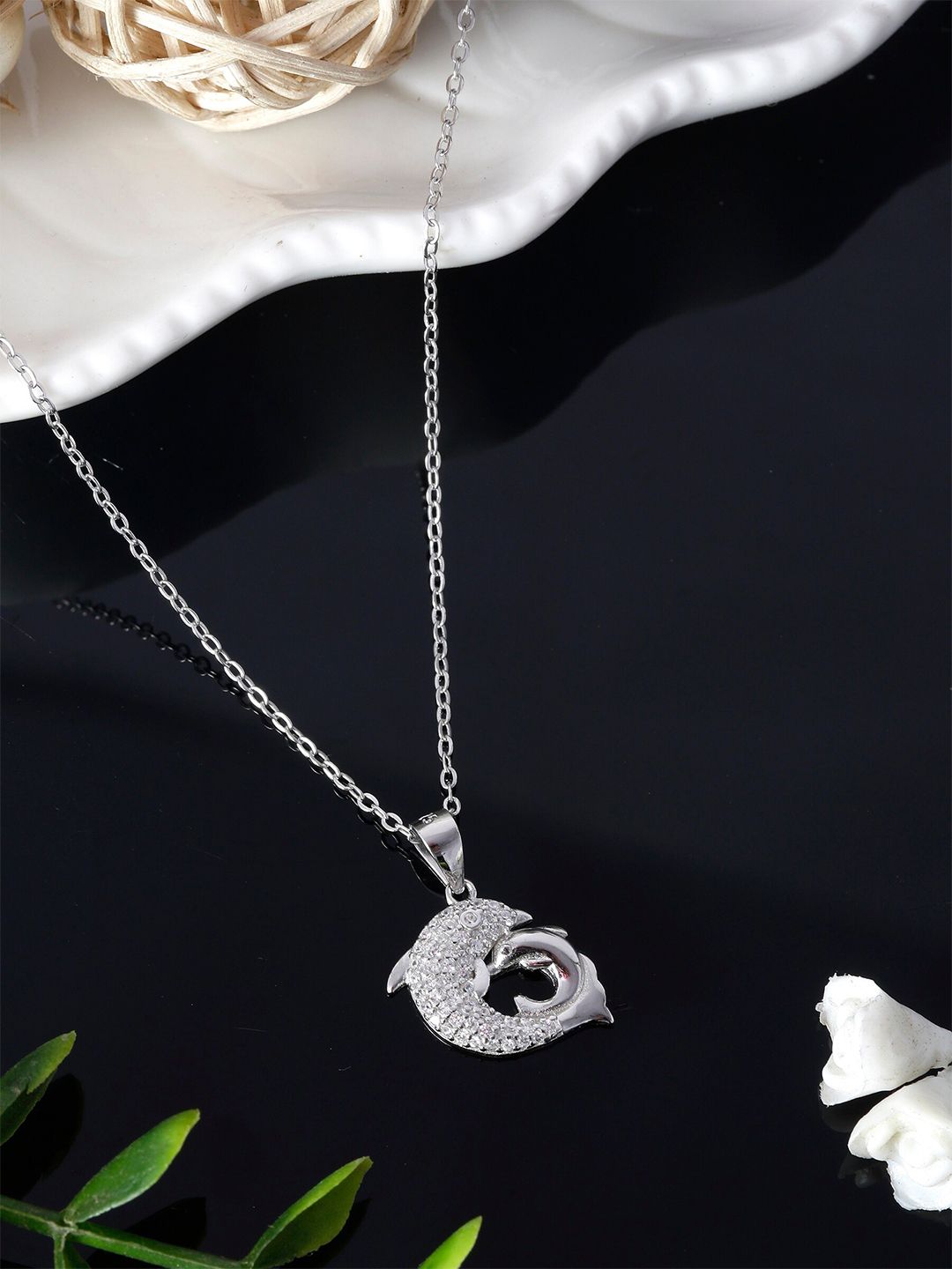 GIVA 925 Sterling Silver & Rhodium-Plated Minimal CZ Studded Chain Price in India